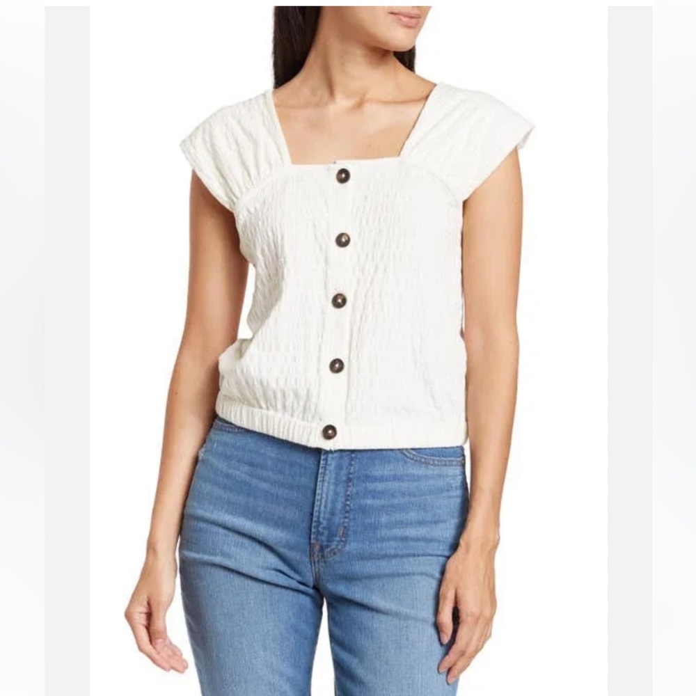 NWT Madewell Crinkle-Knit Button-Front Top size XL